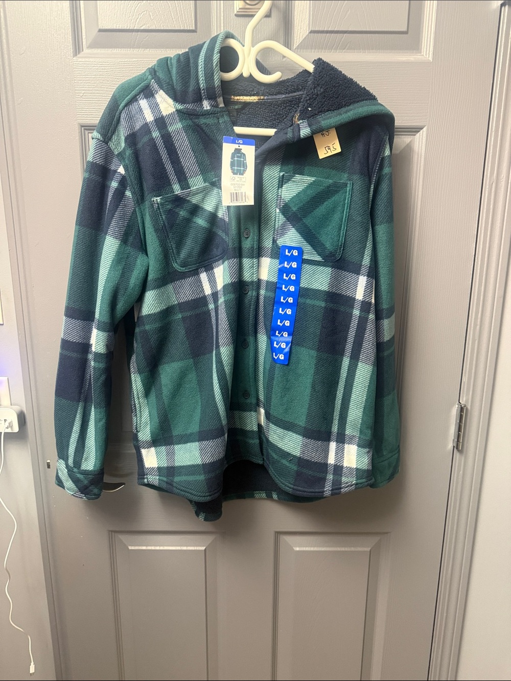 Realtree Green & Navy Plaid Hooded Utility Jacket